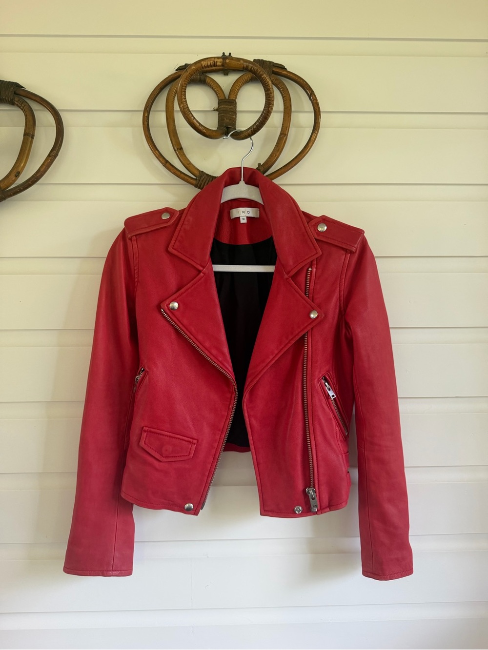 IRO Red Leather Moto Jacket